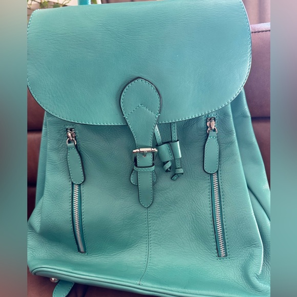 Turquoise leather backpack - Picture 6 of 10
